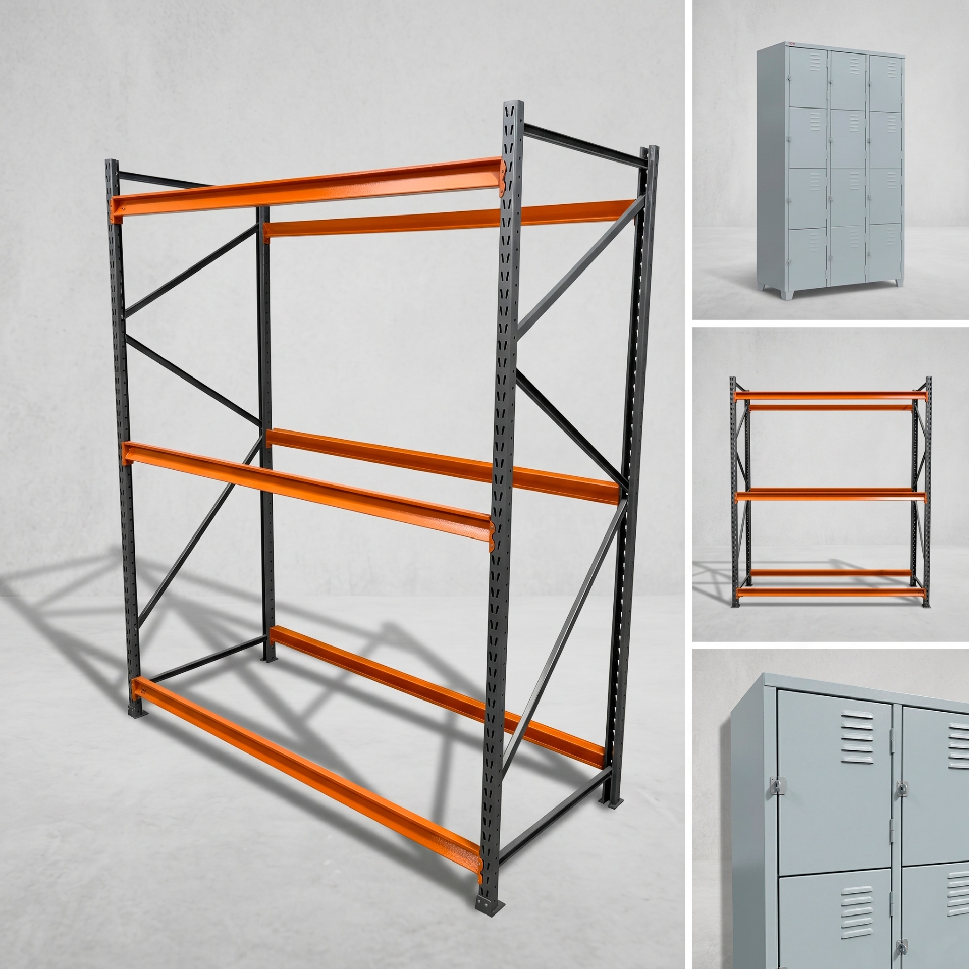 Mini porta paletes FATTO organizados com produtos paletizados em galpão industrial